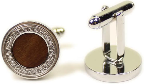 Rustic Black Walnut Wooden Round Cufflinks Tie Clips With Organizer Box for Men...