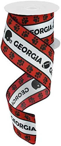 Georgia Print Wired Ribbon Footballs Helmets and Paws for Wreaths Floral Arrangements Gift Wrapping Crafting Red/White/Black, 2.5 Inch x 10 Yards ...