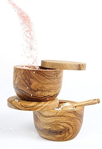 Berard Handcrafted Salt Keeper with Magnetic Lid, 4" Round, Olive Wood...
