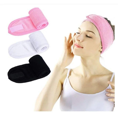 3Pcs Pink Spa Headband, Make up Hairband, Stretch Terry Cloth Headbands and Face Wash Wristband Set, Makeup Headbands Wrist Towels for Washing Fac...