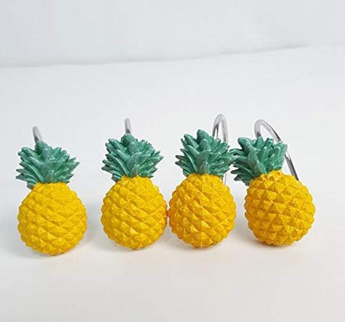 Chictie Yellow Pineapple Shower Curtain Hooks Set of 12,Cute Fruit Design Stainless Steel Shower Hooks Decorative Hanger Rings Rust Resistant for ...