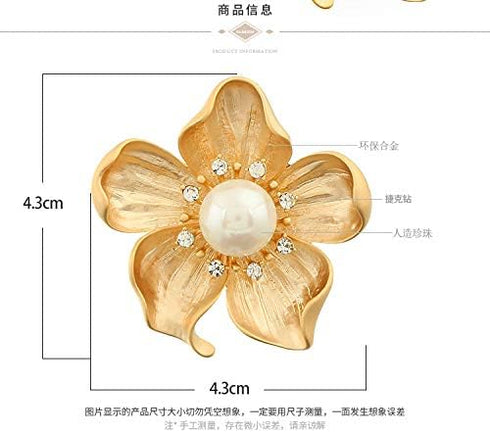 Yellow Flower White Pearl Brooch Gold Autumn Flower Pins Autumn Fall Flower Broach for Mother Wife GF Wedding Bridal Bouquet Party Charm Flower Pi...