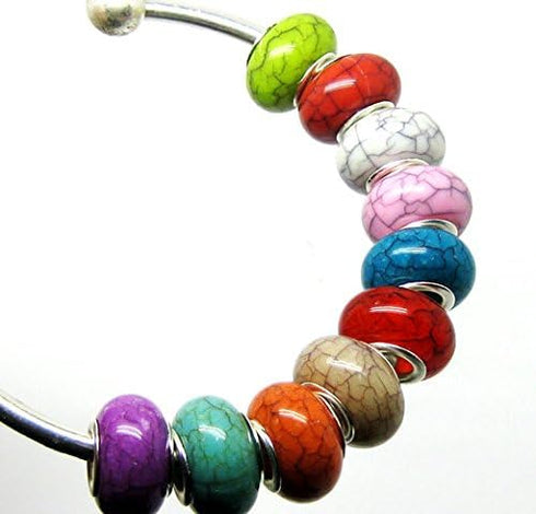 TianBo 100pcs Mix Color Large Hole Bead Resin Crack Fit European Charm Bracelet Spacer for Jewelry Making SS01...