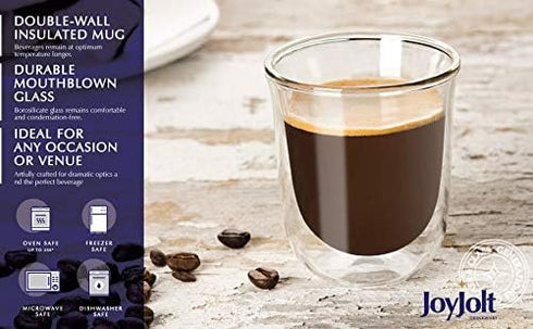 JoyJolt Javaah Double Walled Espresso Glasses Espresso Cups Set of 2 | 2-Ounces...