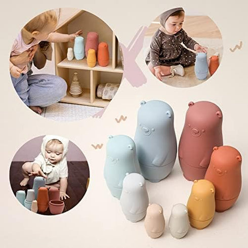 OESSUF Russian Nesting Dolls for Kids Silicone Easter Toys Matryoshka Doll Montessori Educational Toy Bears Stacking Nesting Doll Toys for Toddler...