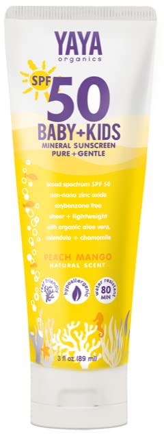 YAYA ORGANICS Baby + Kids Mineral Sunscreen Lotion, SPF 50, Reef-Friendly, Non-Nano Zinc Oxide, Water-Resistant, Hypoallergenic, Pure + Gentle for...