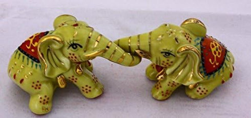 Feng Shui Two Yellow Playing Elephants - Hand Crafted and Decorated Chinese Porcelain,Figurine 20620 (Yellow)...