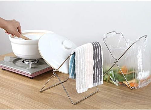 Desktop Trash Bag Holder,Small Garbage Bag Rack,Home Kitchen Countertop Folding Trash Bag Bracket Organizer Dishcloth Towel Rack...