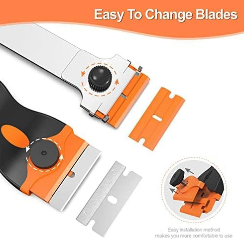 3 Pack Razor Blade Scraper, Plastic Razor Blade Scraper, Scraper Tool with Extra 30 Plastic Razor Blades and 30 Metal Blades, Razor Scraper for Gu...