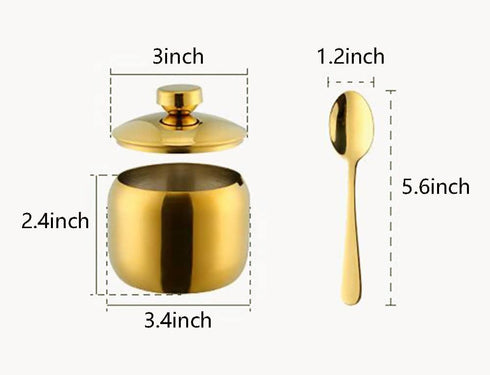123Arts Stainless Steel Sugar Bowl with Lid and Spoon, Sugar Container for Coffee Salt Spices...