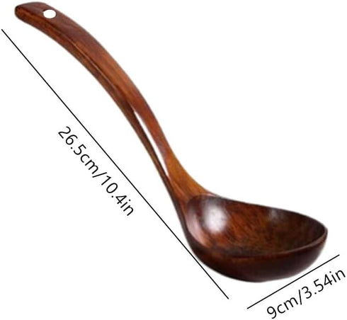 Large Wooden Soup Ladle Spoon with Long Handle, Big Teak Wood Serving Spoon, Handmade Porridge Soup Scoop for Cooking Kitchen Utensils Tool (Brown...
