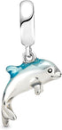 Shimmering Dolphin Dangle Charms 925 Sterling Silver Dolphin Pendant wih Enamel for Bracelets...