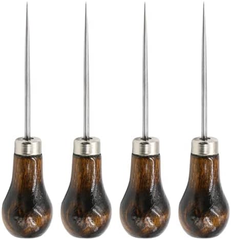 VIUJUH 2 Pack Awl,Gourd Shape Awl Tailors Awl Wood Handle Scratch Awl Sewing Awl Tool for Leather (2 Pack)...