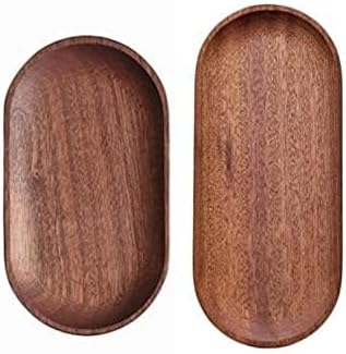 Mini Serving Tray for Jewellery Key Coin Set of 2, Oval Natural Wood Dessert Cup Tray, Small Wooden Cheese Plate, Tableware Decorative Tray (2)...