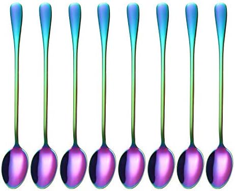 Marco Almond® Long Handle Spoons, Colorful Plated Latte Spoon, Stainless Steel Ice Cream Spoon, Iced Tea, Cocktail Stirring,Tea, Coffee, Milkshake...
