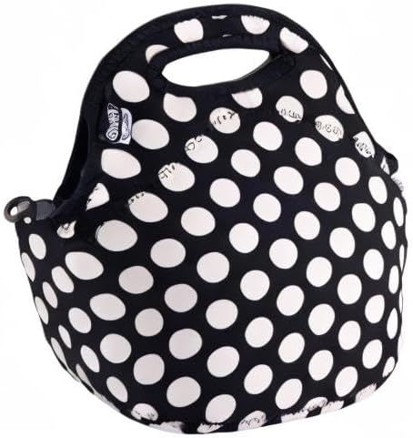 BUILT Gourmet Getaway Soft Neoprene Lunch Tote Bag - Lightweight, Insulated and Reusable, One Size, Big Dot Black & White...