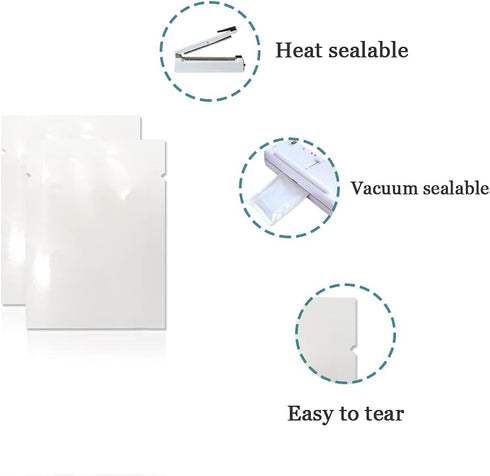 PABCK 100 Pieces White Metallic Mylar Foil Open Top Sealable Bags 3.1x4.7 inch Vacuum Heat Seal Pouches for Food Storage Packaging with Tear Notch...