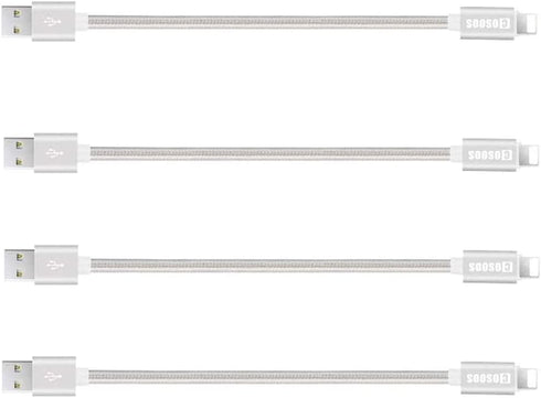 COSOOS 4 Short USB Cable, 4 Pack 9 Inch Nylon Fast Charging and Syncing Cords Compatible for iPhone 12, 12 Pro Max, 11, XS MAX, 8 Plus, 7, 6, iPad...