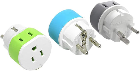 OREI Denmark Power Plug Adapter with 2 USA Inputs - Travel 3 Pack - 1 Type K & 2 Type E/F Safe Grounded Use with Cell Phones, Laptop, Camera Charg...