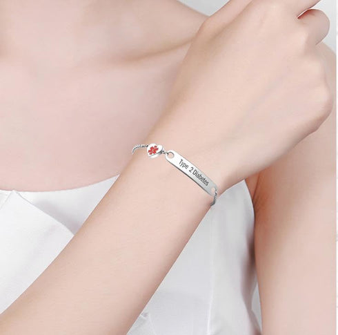 NARTGO Heart Medical Alert ID Bracelet for Women Emergency First Aid Health Alert Stainless Steel Adjustable Chain Bracelets...