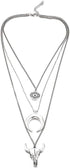 Caiyao Boho Women's Layered Necklace Cowboy Cowgirls Western Women's Chain Necklace Evil Eye Bull Head Necklace Women's Silver Cresent Moon Pendan...