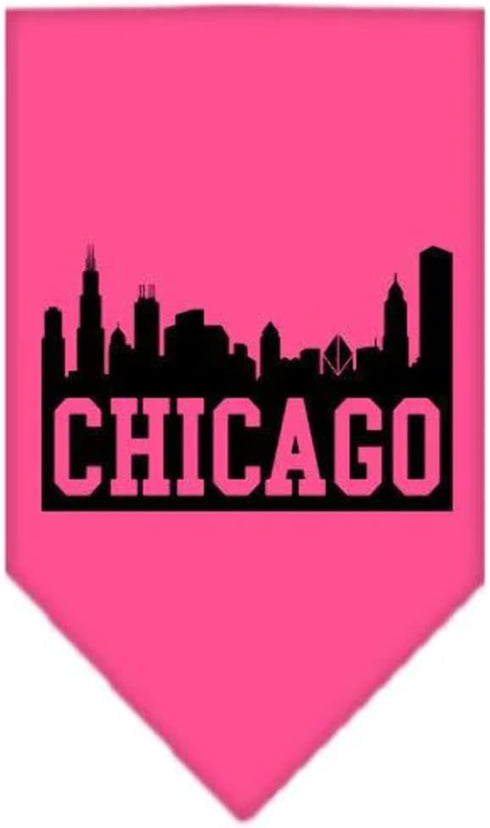Pet and Dog Bandana Screen Printed, Chicago Skyline Black Large...