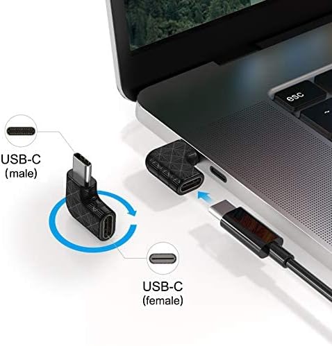 USB C Right Angle Adapter,90 Degree USB C to USB Type-C Male to Female Adapter (3 Pack). Support USB-C 3.1 PD 100W Quick Charge 10Gb/s Data Transf...