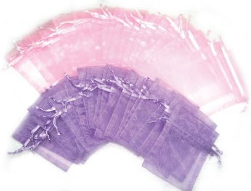 25 Pink and 25 Lavender Purple Organza Bags - 2.75 By 3 Inch Party Favor Small Gift Drawstring Pouch Wedding Bridal Baby Shower Girl Birthday Supp...