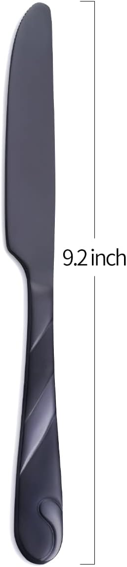 Black Dinner Knife Set, 9.2-inch Stainless Steel Shiny Black Dinner Table Knife Silverware, Set of 6...