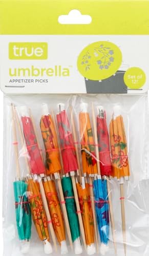 True Umbrella Appetizer Picks, Mini Umbrella Toothpicks, Drink Umbrellas for Mai Tais and Daiquiris, Multicolor, Wood, Set of 12...