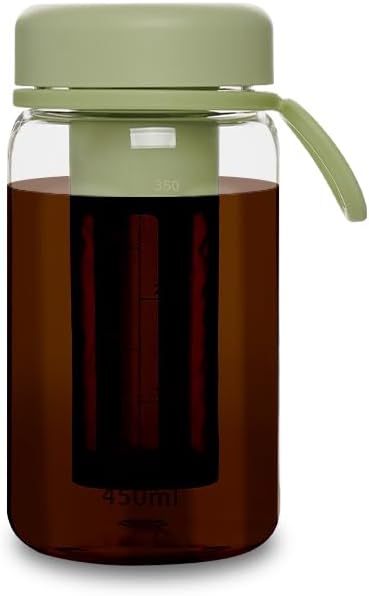 Cold Brew Coffee Maker Travel Tumbler with Soft Silicone Handle Portable Iced Coffee & Tea Infuser with Airtight Lid Cold Brew Travel Cup 15oz/450...