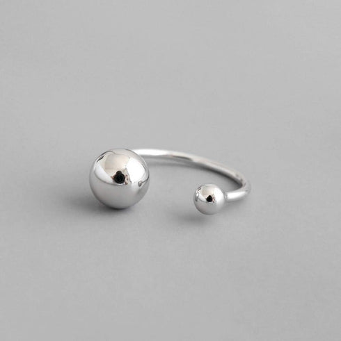 NewZenro Double Ball S925 Sterling Silver Statement Open Ring Minimalist Promise Adjustable Dainty Finger Band Engagement Rings for Women Her Girl...