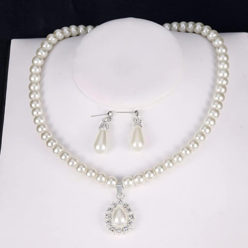 Wekicici Bridal Necklace Earrings Bracelet Set Ivory Teardrop Pearl Wedding Set, Matching Bridal Necklace & Earrings for Women, white...
