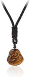 Fuqimanman2020 Amulet Tiger Eye Stone Laughing Buddha Pendant Necklace Lucky Talisman Protection Natural Healing Carved Gemstone for Women Men Wea...