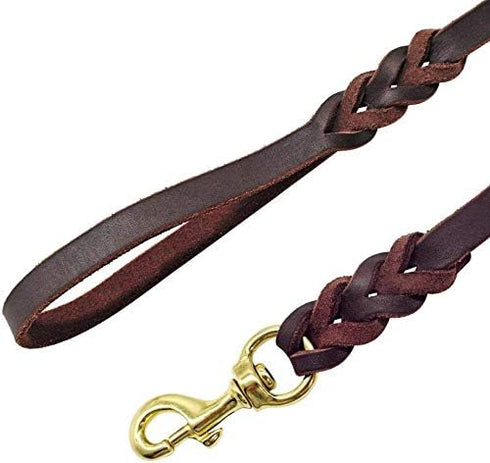 Leather Dog Leash - Training & Walking Braided Dog Leash - 5 ft by 1/2 in (160cm 1.2cm) - Latigo Leather Brown...