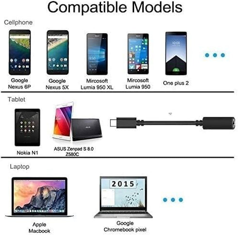x 3 Pcs USB 3.1 Type C Male (USB-C) to 3.5mm Female Audio Adapter Headphone Headset Extender for Samsung Galaxy S8 & S8 Plus, Google Pixel, LG G6 ...