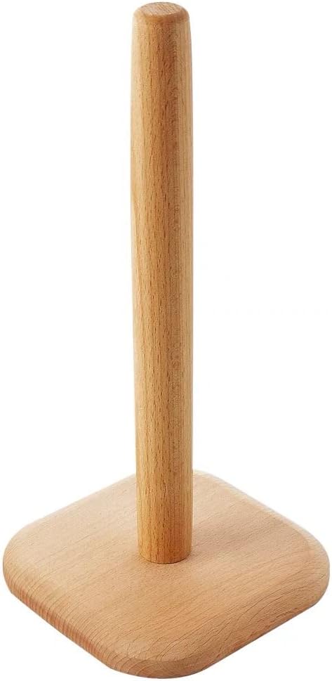HUAJIE BienStylife Paper Towel Holder, Wooden Base Kitchen Paper Hanger Rack Bathroom Towel Roll Stand Organizer Countertop Wooden Paper Towel Hol...