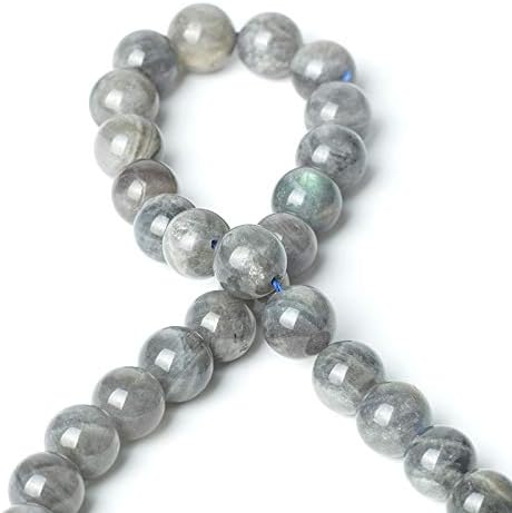 100Pcs Natural Stone 6mm Grey Moonstone Round Loose Gemstone Energy Healing Beads Hole Size 1mm DIY Smooth Beads for Bracelet Necklace Earrings Je...