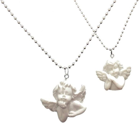 2pcs Cute Cupid Angel Pendant Stainless Steel Necklace, Long Chain Baby Shaped Jewelry Sweetheart for Women Man Friendship Girl Gifts...