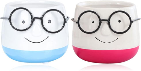 Indoor Planters 2pcs Planter Pot Eyeglasses Design Flower Pot Ceramic Nursery Floweprot Root Control Flower Container for Office Windowsill Outdoo...
