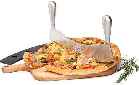 12" Stainless Steel Mezzaluna Knife & Cover + FREE Stainless Steel Soap Odor Remover | Pizza Cutter | Fruit, Vegetable & Salad Chopper & Dicer | H...