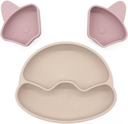 Silicone Divided Plate with Spoon & Fork for Babies/Toddlers, Plate with 2 Removable Trays, Utensils with Travel Case, BPA-Free, Non-Toxic, Strong...