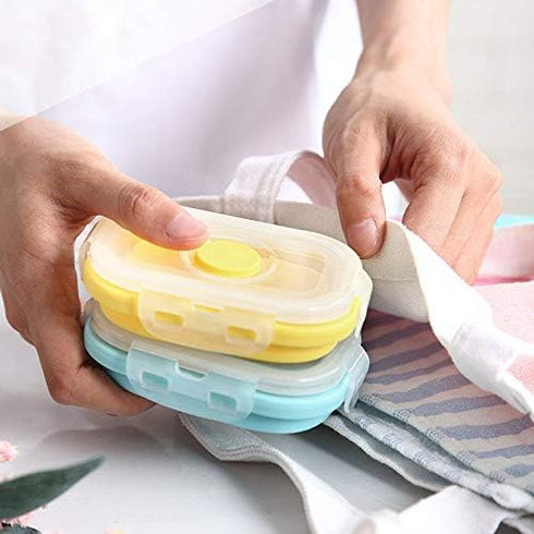 Collapsible Silicone Food Storage Container, Portion Control Container with Clip-on Lid, Stackable, Space Saving, Microwave/Fridge/Freezer/Dishwas...