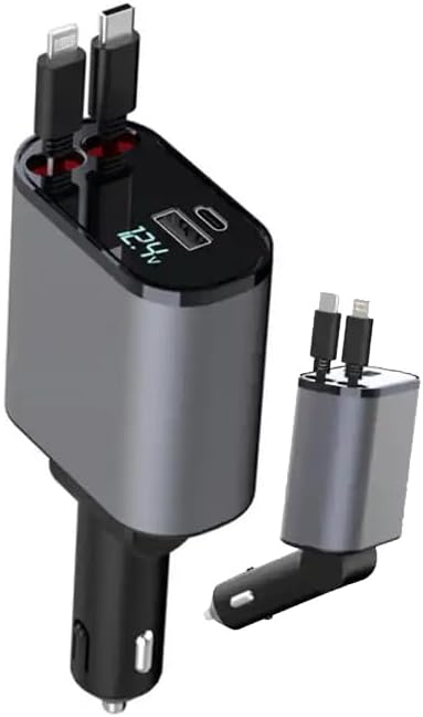 Retractable Phone Charger - Fast Car Charger USB C - Retractable Phone Charger 4 in 1 Retractable Car Charger - Retractable Charger for Apple and ...