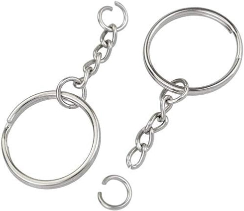 50 Pcs NANSSY 1 Inch/25mm Split Keyrings with Chain Silver Keychain Ring, Key Chains Rings Parts with Open Jump Ring and Connector...