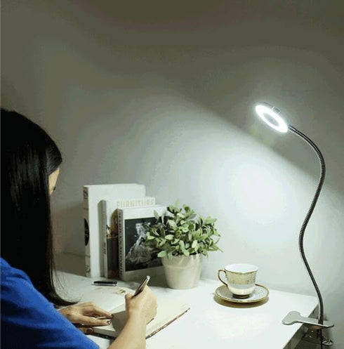 USB Desk Light with Clip, LED Eye-Caring Reading Lights with 3 Color Modes, 10 Brightness Dimmable and Long Flexible Gooseneck Portable Lamp for D...