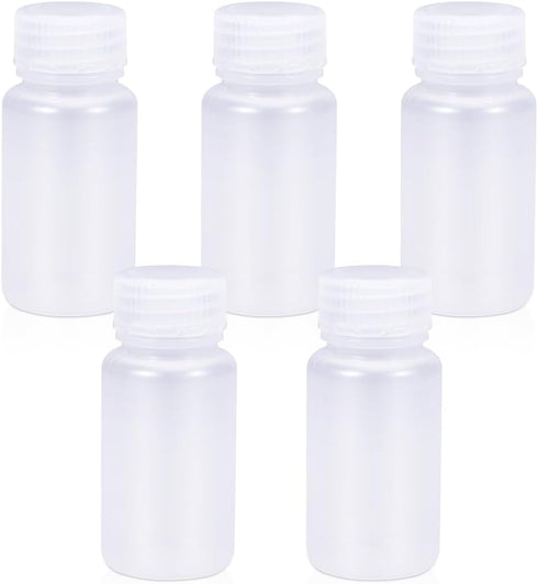2 oz Wide Mouth Lab Reagent Bottle, Laboratory Grade Chemical Container, Sealed Leak-proof Clear PP Bottle, Pill Bottle, Water Sample Bottle(5 Pcs...