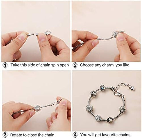 Hicarer 20 Pcs Chain Bracelet for Jewelry Making Women DIY Adjustable Snake Charm Bracelet with Heart Shape Extender Chain(Silver)...