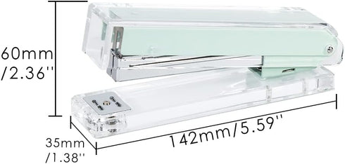 Mint Green Stapler Clear Acrylic Body Desk Staplers with Large Capacity Non-Slip No-Jam Desktop Stapling Tools for Office Home Desk Accessories Su...