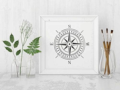 Compass Stencil for Painting on Wood, Walls, Fabric, Airbrush, More | Reusable 11.8 x 11.8 inch Mylar Template...